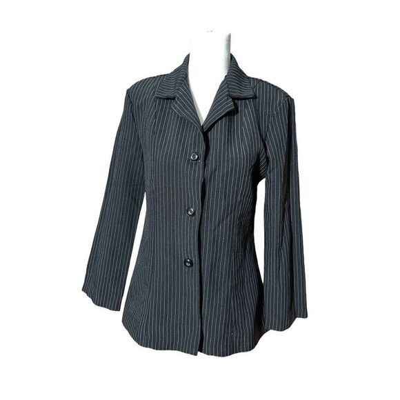 Chesley Black Pinstripe Blazer Womans• Shoulder Pads • Approx Size Large - Picture 1 of 8